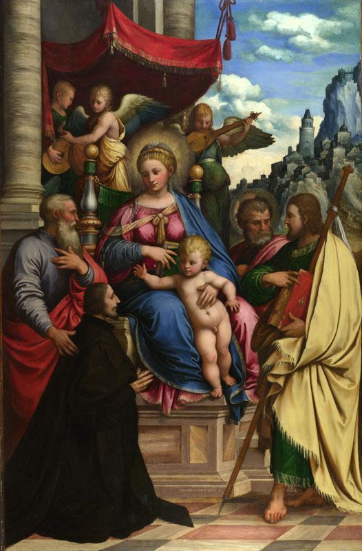 Girolamo da Treviso - The Madonna and Child with Angels, Saints and a Donor