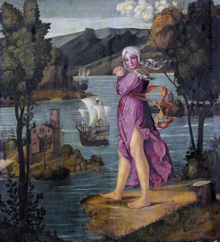 Girolamo dai Libri -- Vrouw staande aan de waterkant, 1510-1530