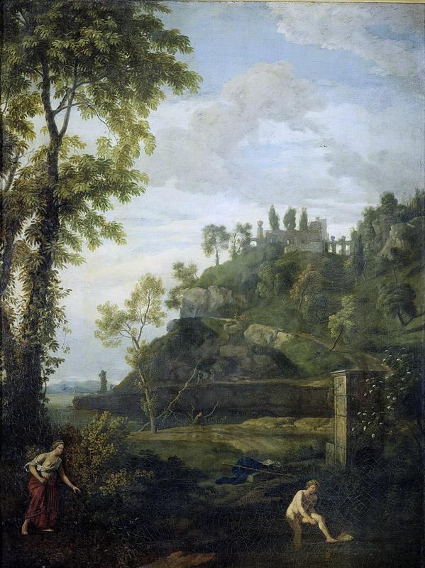 Glauber, Johannes -- Arcadisch landschap met Salmacis en Hermaphroditus, 1680-1726