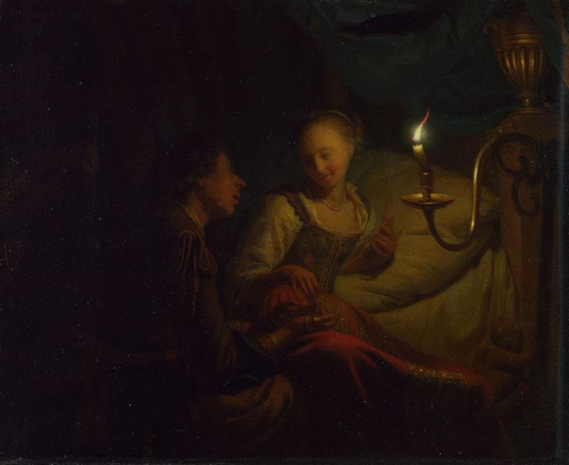Godfried Schalcken - A Man Offering Gold and Coins to a Girl