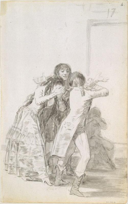 Goya--Weeping Woman and Three Men