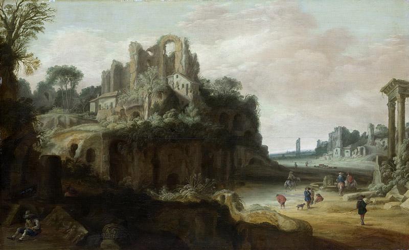 Groenewegen, Pieter Anthonisz -- Romeins landschap met links de Palatinus en rechts gedeelten van het Forum Romanum, 1630 - 1657