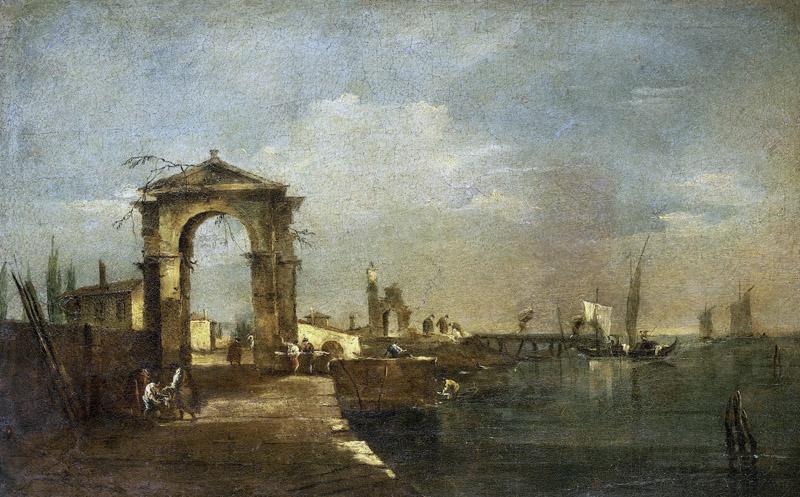 Guardi, Francesco -- Landschap met een kade en schepen op een meer, 1760-1780