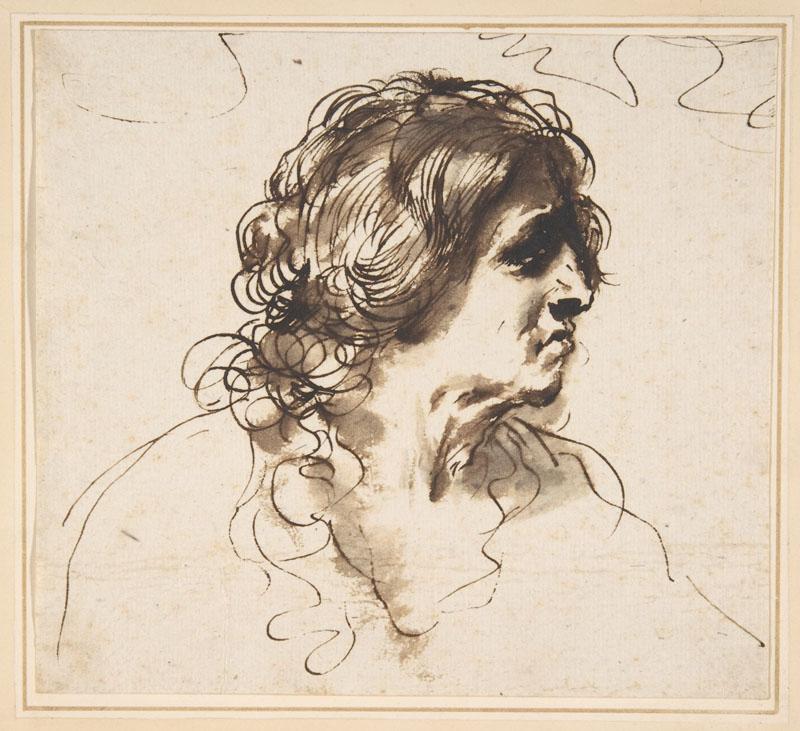 Guercino--Bust of a Man Facing Right