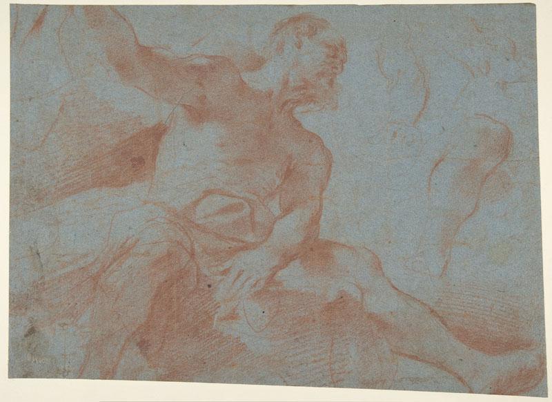 Guercino--Seated Old Man with Right Arm Upraised