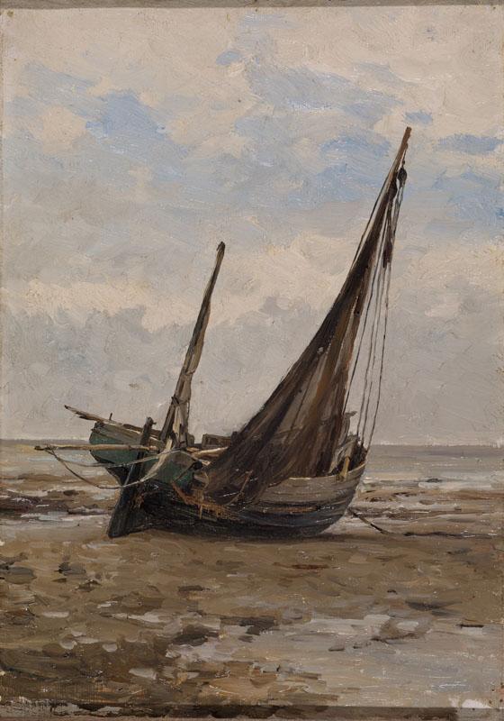 Haes, Carlos de-Barca de pesca (costa de Normandia)-41 cm x 29,3 cm