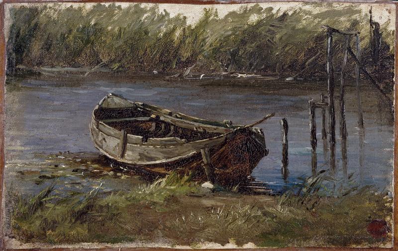 Haes, Carlos de-Una barca en las lagunas de Holanda-18,5 cm x 29,5 cm