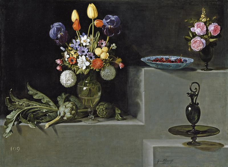 Hamen y Leon, Juan van der-Bodegon con alcachofas, flores y recipientes de vidrio