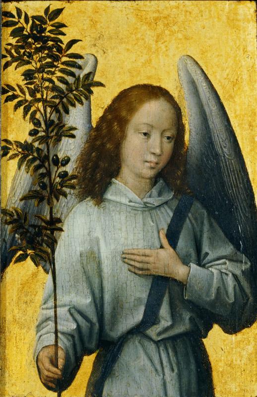 Hans Memling -- Angel Carrying and Olive Branch, Symbol of Divine Peace