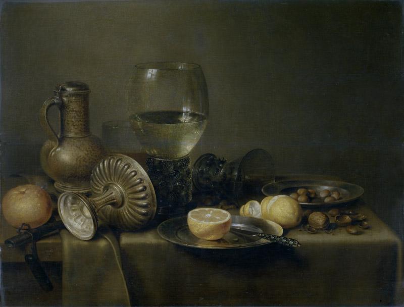 Heda, Willem Claesz-Bodegon con jarra de cerveza y naranja-54 cm x 71 cm
