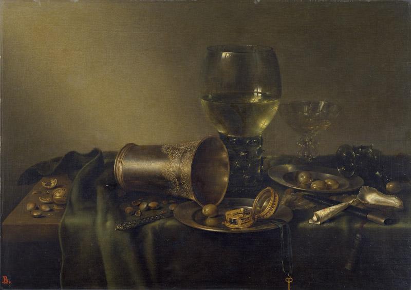 Heda, Willem Claesz-Bodegon con vaso de plata y reloj-52 cm x 74 cm