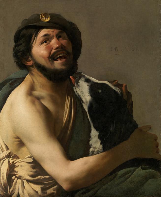 Hendrick ter Brugghen - A Laughing Bravo with his Dog (Diogenes), 1628