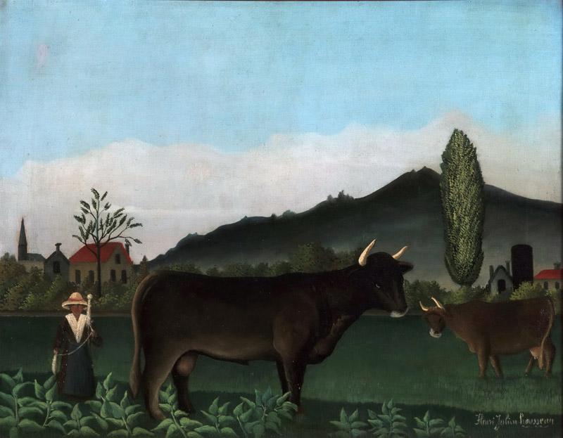 Henri-Julien-Felix Rousseau, French, 1844-1910 -- Landscape with Cattle