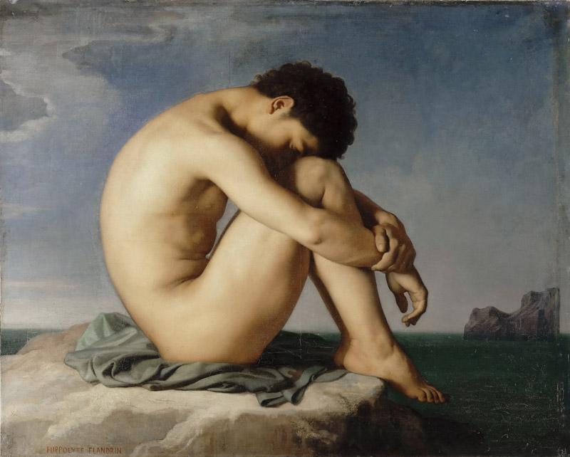 Hippolyte-Jean Flandrin -- Nude Youth Sitting by the Sea