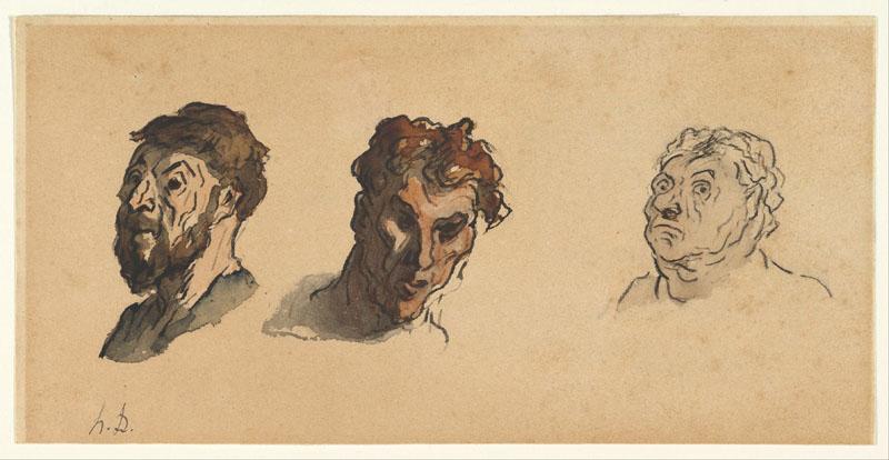 Honore Daumier--Three Male Heads