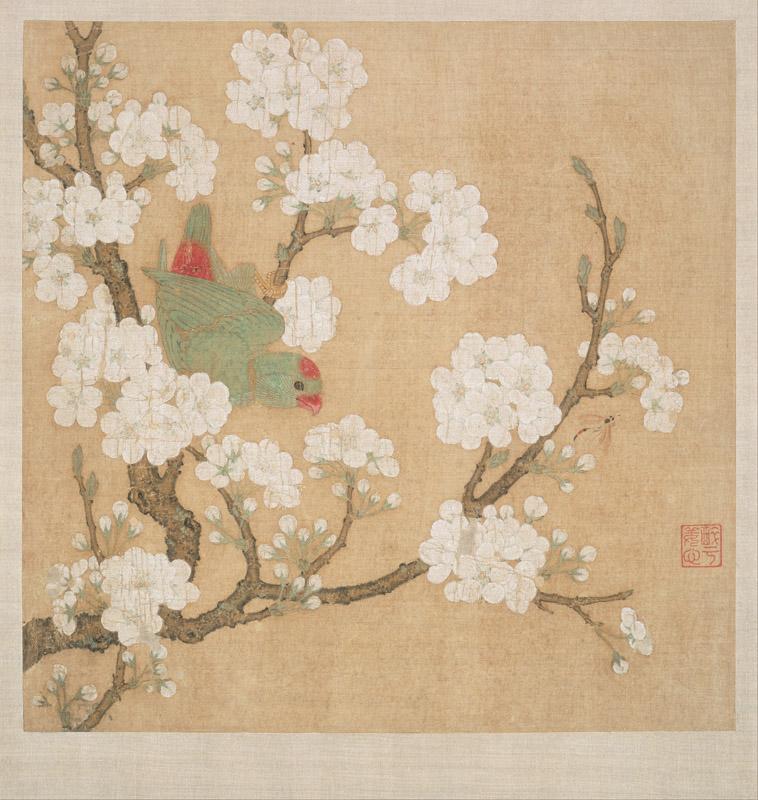 Huang Jucai - Parrot and insect among pear blossoms