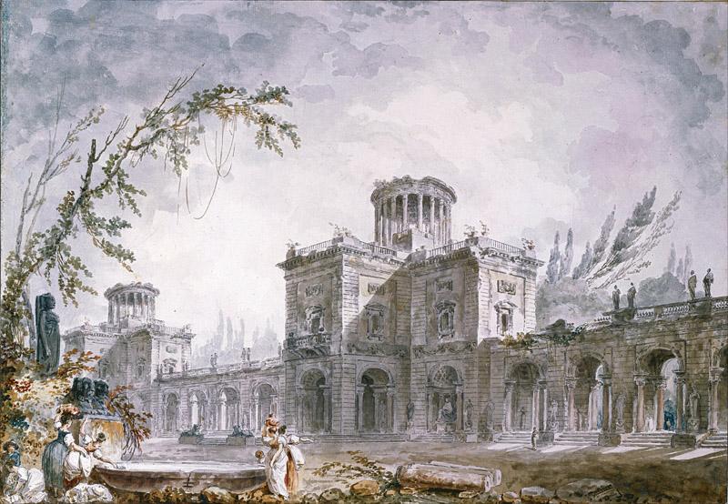 Hubert Robert (1733-1808)-Architectural Fantasy, 1760
