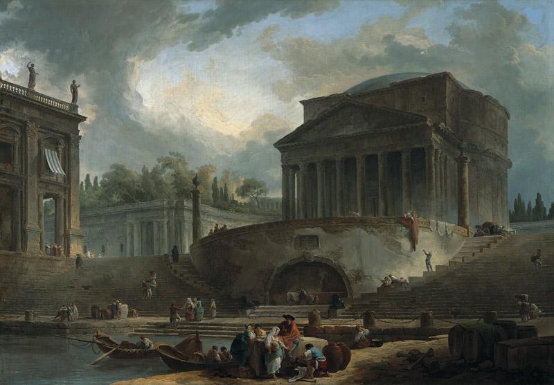 Hubert Robert - Capriccio with the Pantheon and the Porto di Ripetta, 1761