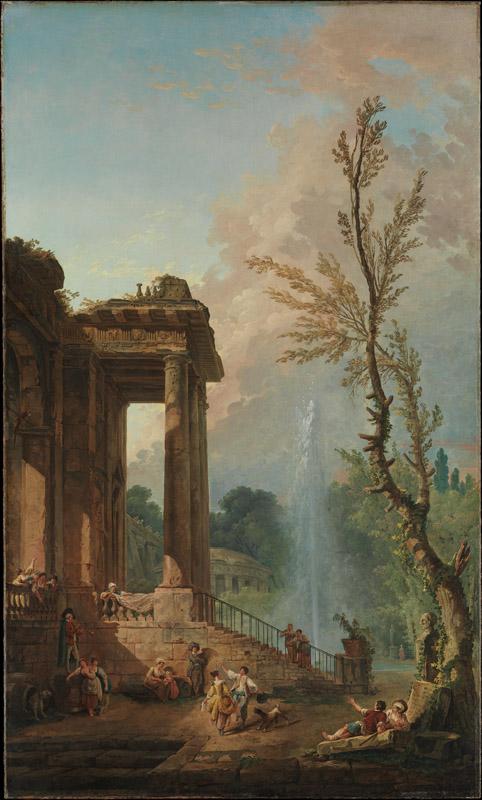 Hubert Robert--The Portico of a Country Mansion