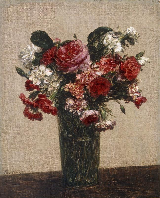 Ignace-Henri-Jean-Theodore Fantin-Latour, French, 1836-1904 -- Still Life with Roses and Asters in a Glass