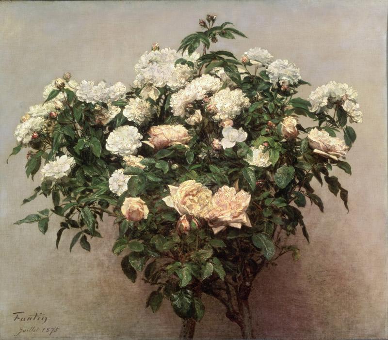 Ignace-Henri-Jean-Theodore Fantin-Latour, French, 1836-1904 -- Still Life with White Roses
