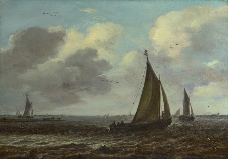 Imitator of Jan van Goyen - Sailing Vessels on a River in a Breeze