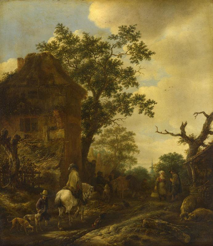 Isack van Ostade - The Outskirts of a Village, with a Horseman