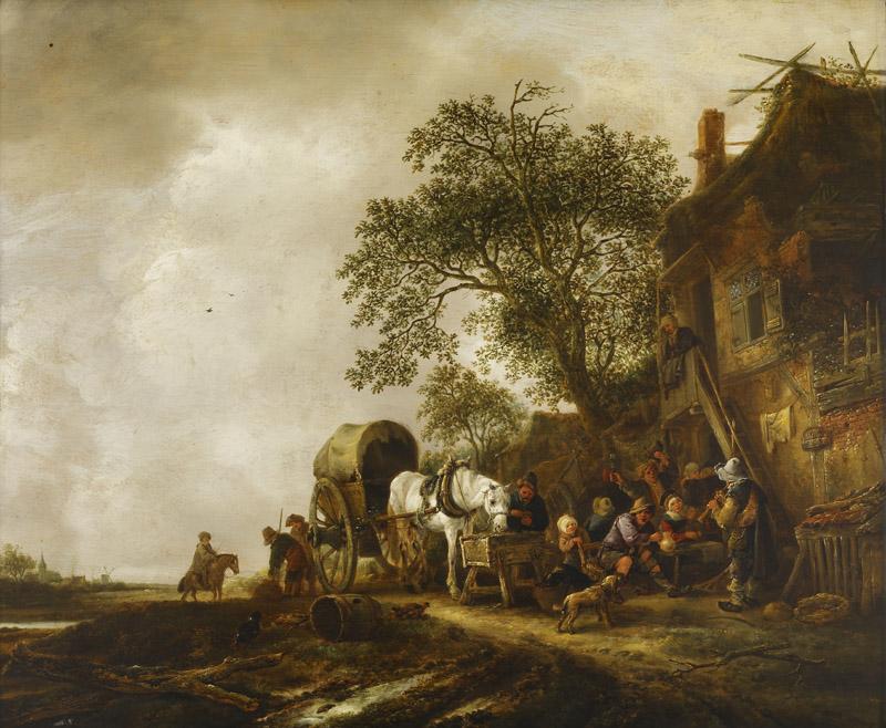 Isack van Ostade - Travelers Halting at an Inn, c.1635-1649
