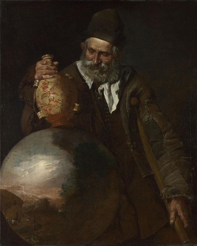 Italian - An Old Man holding a Pilgrim-Bottle