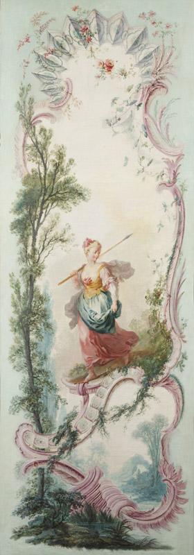 Jacques de LaJoue - Seven Decorative Panels Mounted in a Screen Girl with a Spear, c.1730-1740