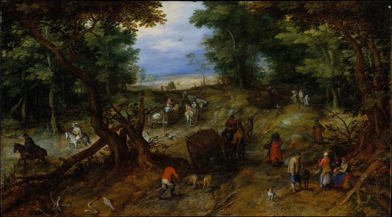 Jan Brueghel the Elder--A Woodland Road with Travelers