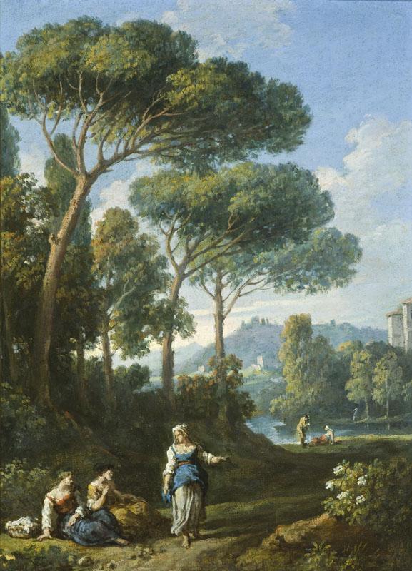 Jan Frans van Bloemen  - One of a Pair of Views of the Roman Campagna with Figures Conversing