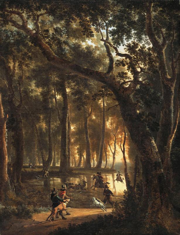 Jan Hackaert - Deer Hunt in a Forest