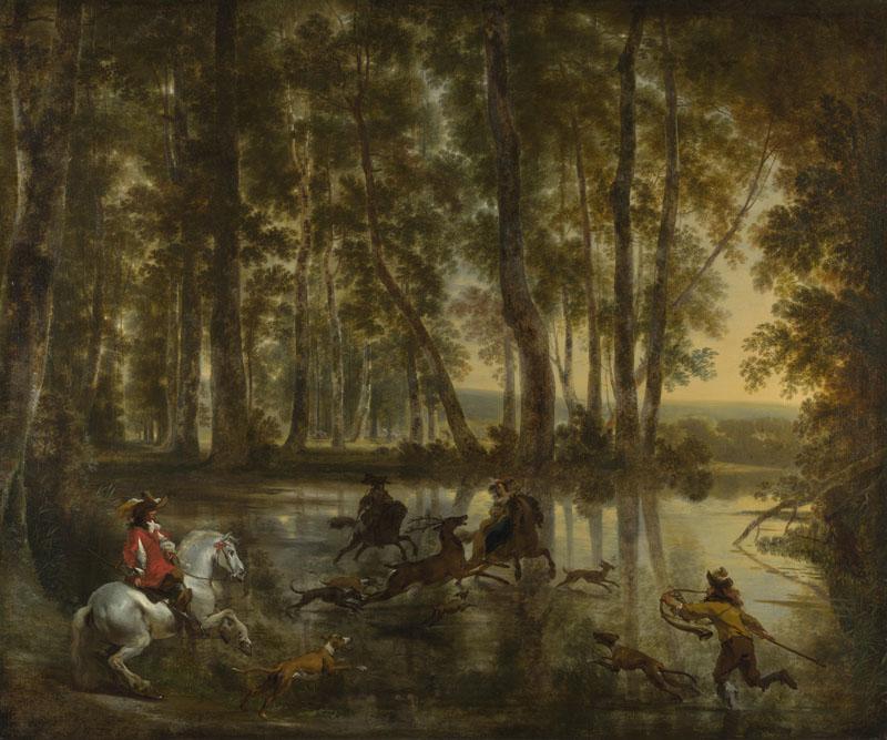 Jan Hackaert and Nicolaes Berchem - A Stag Hunt in a Forest