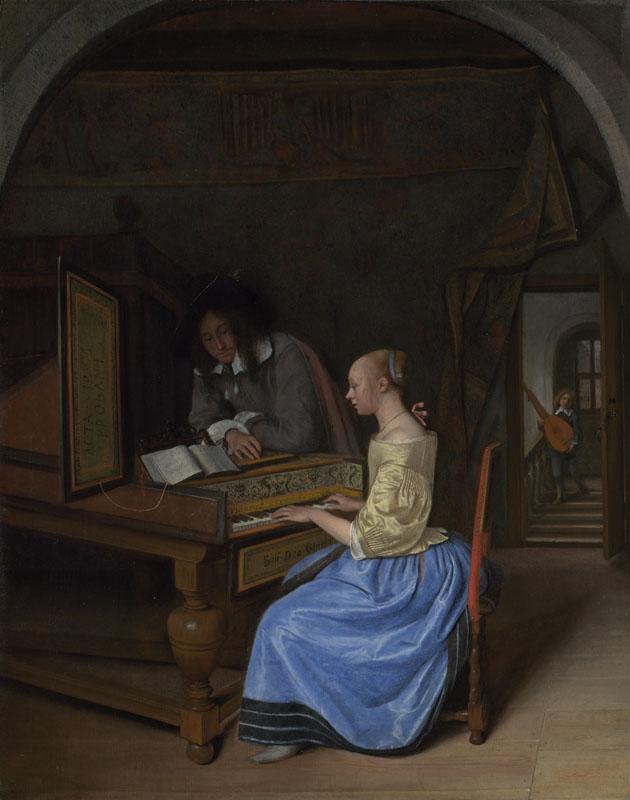 Jan Steen - A Young Woman playing a Harpsichord to a Young Man