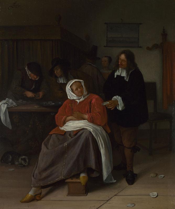 Jan Steen - An Interior with a Man offering an Oyster to a Woman