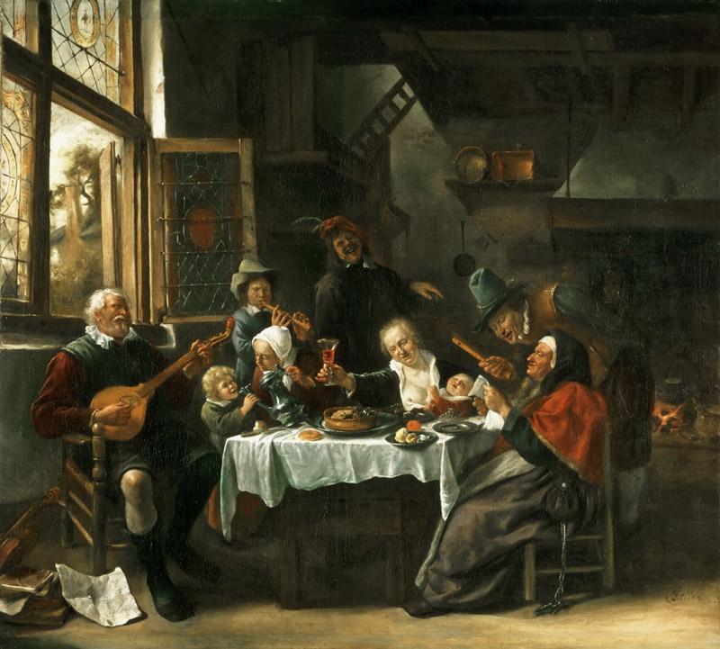 Jan Steen, Dutch (active Leiden, Haarlem, and The Hague), 1625-26-1679 -- As the Old Ones Sing, So the Young Ones Pipe