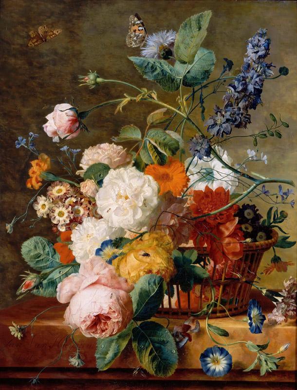 Jan Van Huysum -- Basket of Flowers with Butterflies