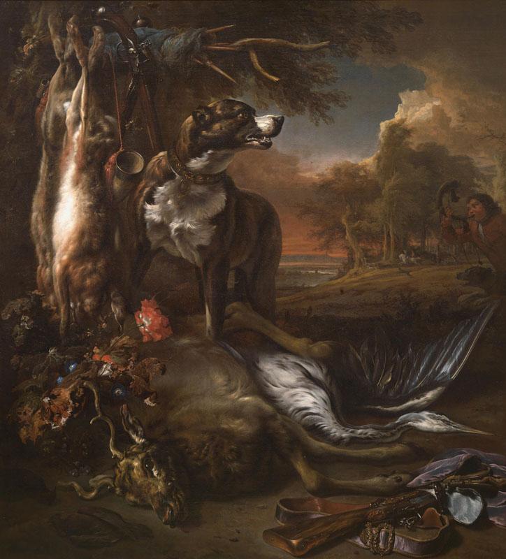 Jan Weenix - A Deerhound with Dead Game and Implements of the Chase