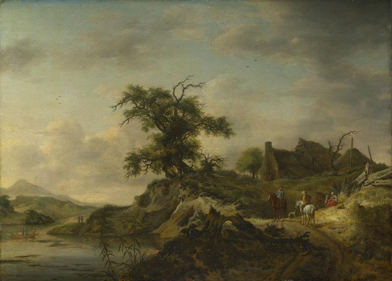 Jan Wouwermans - A Landscape with a Farm on the Bank of a River