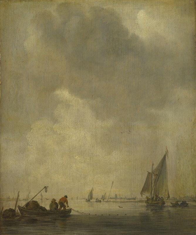 Jan van Goyen - A River Scene, with Fishermen laying a Net
