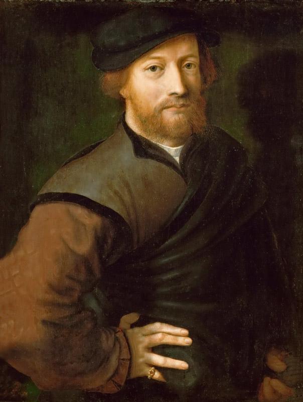 Jan van Hemessen (c. 1500-c. 1575) -- Portrait of a Man in Brown and Black