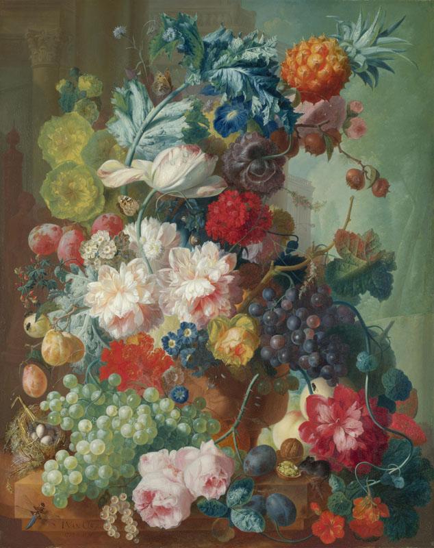 Jan van Os - Fruit and Flowers in a Terracotta Vase