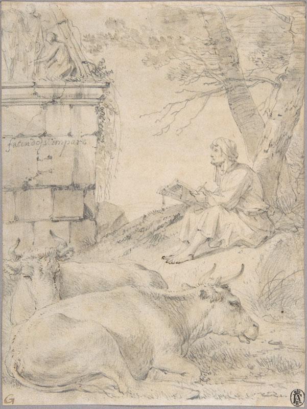 Jan van Ossenbeeck--Artist Drawing in an Italianate Landscape