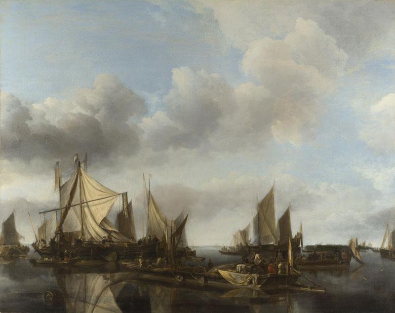 Jan van de Cappelle - A River Scene with a Large Ferry
