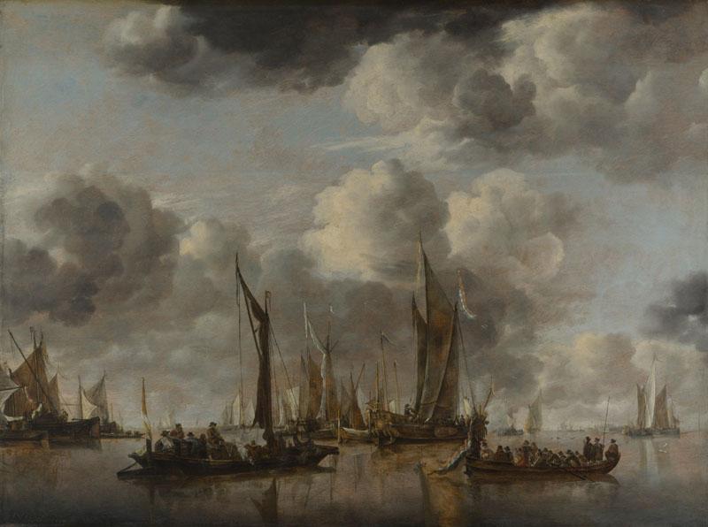 Jan van de Cappelle - A Shipping Scene with a Dutch Yacht firing a Salute
