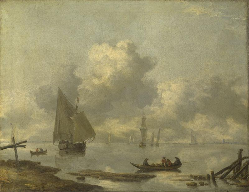 Jan van de Cappelle - Vessels in Light Airs on a River near a Town