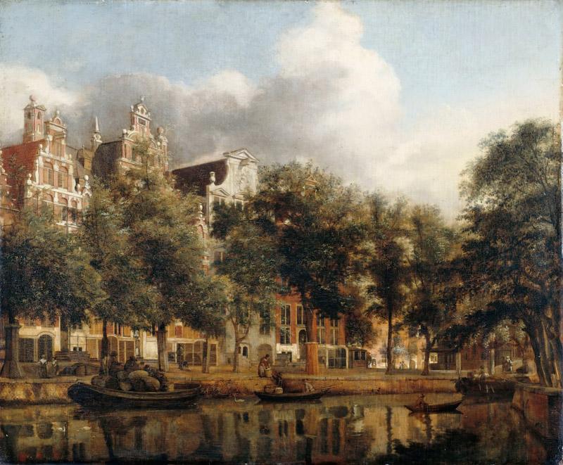 Jan van der Heyden, figures by Adriaen van de Velde -- View of the Heerengracht