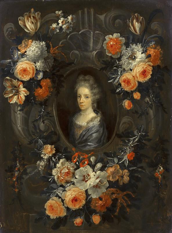 Jean Baptiste Morel - Portrait of a Lady Encircled by a Wreath of Flowers