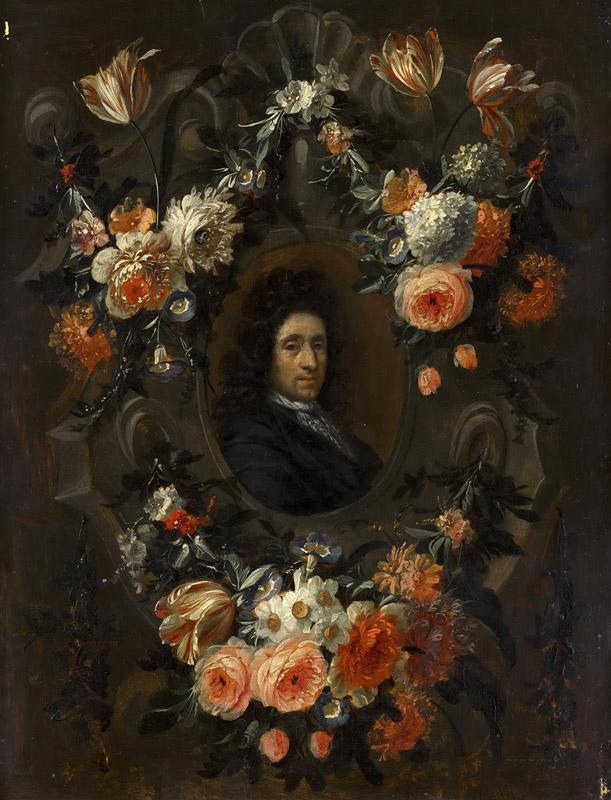 Jean Baptiste Morel - Portrait of a Man Encircled by a Wreath of Flowers